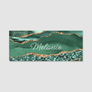 Porte-nom Agate Green Gold Parties scintillant Geode Marbre 