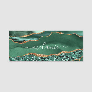 Porte-nom Agate Green Gold Parties scintillant Geode Marbre 