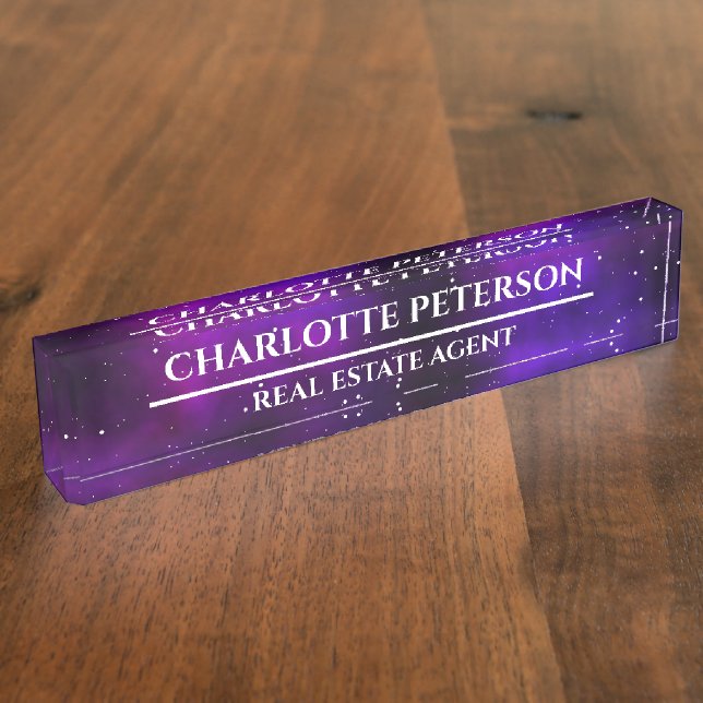 Porte-nom Agent immobilier de Galaxie violette moderne  (Taille)