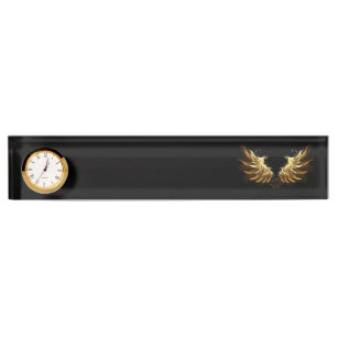 Porte-nom Ailes d'Ange d'or sur arrière - plan noir