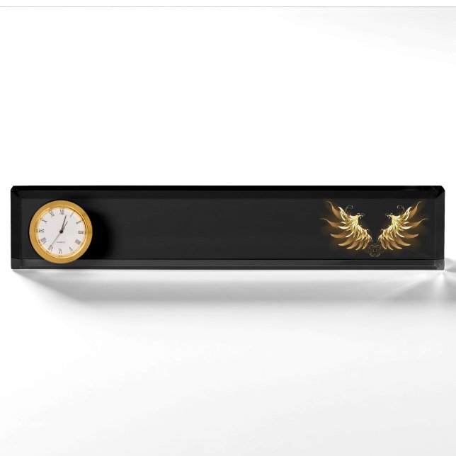 Porte-nom Ailes d'Ange d'or sur arrière - plan noir (Devant)