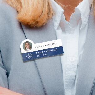 Porte-nom Ajouter le logo Photo Modern Navy Blue White Busin