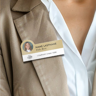 Porte-nom Ajouter Logo Titre Photo Style Beige Gold Employé