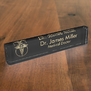 Porte-nom Ajouter Votre Nom Médicale Caduceus Symbole Black 