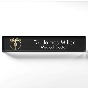 Porte-nom Ajouter Votre Nom Médicale Caduceus Symbole Black