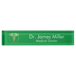 Porte-nom Ajouter Votre Nom Médicale Caduceus Symbole Vert