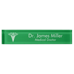 Porte-nom Ajouter Votre Nom Médicale Caduceus Symbole Vert