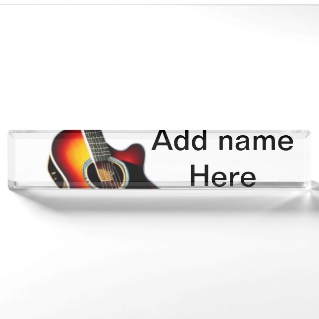 Porte-nom Ajouter votre nom texte brun acoustique guitare éd (Devant)