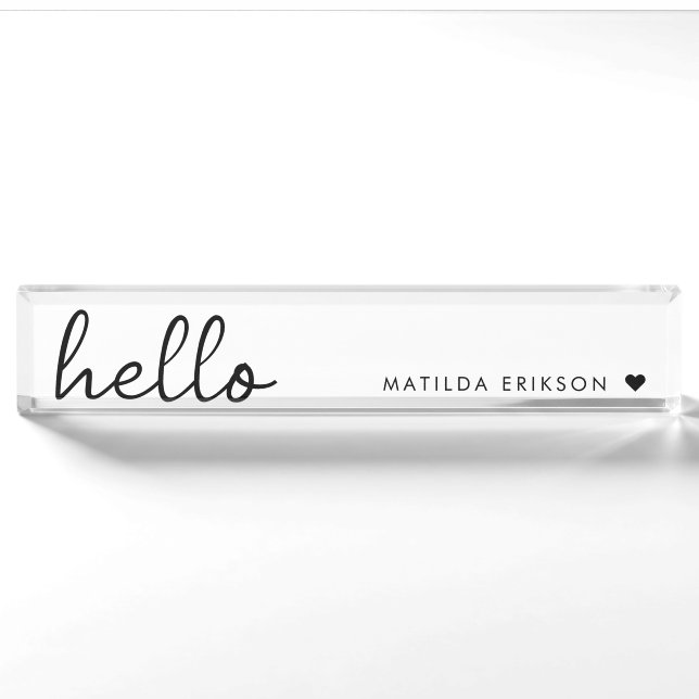 Porte-nom Allo minimal | Coeur moderne propre blanc simple (Devant)
