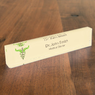 Porte-nom Alternative Médicale Caduceus Vert Feuilles Beige