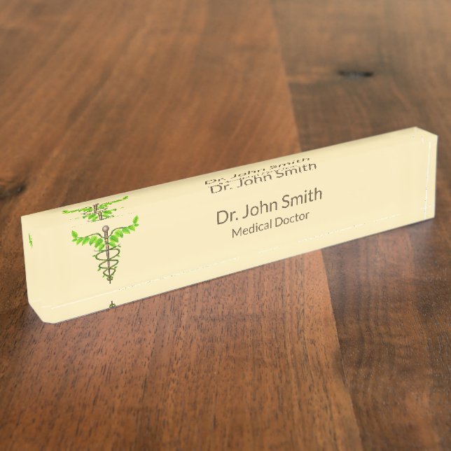 Porte-nom Alternative Médicale Caduceus Vert Feuilles Beige (Taille)