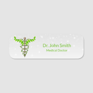 Porte-nom Alternative Médicale Caduceus Vert Feuilles Blanc