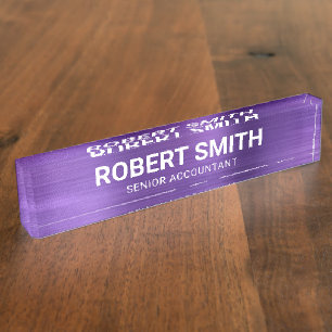 Porte-nom Améthyste Violet Feuille de Métal Brossé Faux