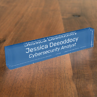 Porte-nom Analyste en cybersécurité en acrylique bleu