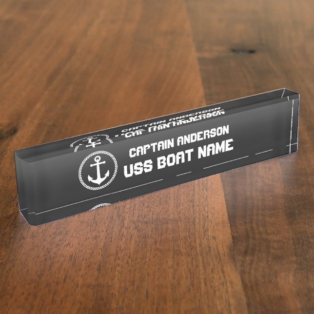 Porte-nom Ancre marine moderne Capitaine et bateau (Taille)