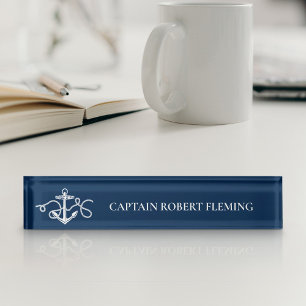 Porte-nom Ancre nautique Nom du capitaine Marine Blue