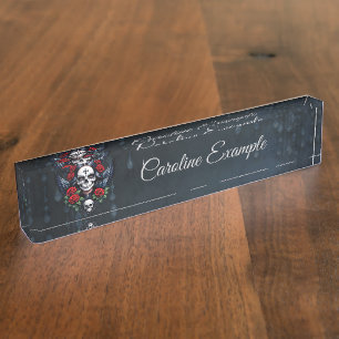 Porte-nom Ange crâne sucre avec Roses.