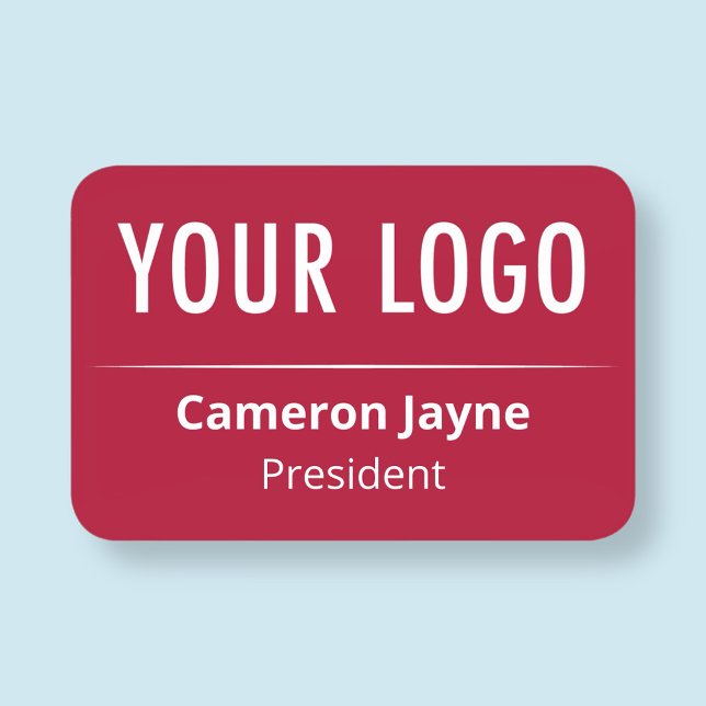 Porte-nom Angles ronds Nom rouge Balise Logo Magnétique ou é (MISOOK Large Red Name Tag with Rounded Corners and Custom Logo)