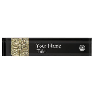 Porte-nom ANTIQUE GRECQUE HONEY BEE GODDESS Black, White Gem