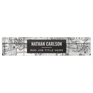 Porte-nom Antique Monde Carte Ligne Art Personnalisé