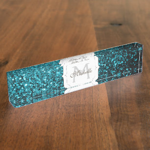 Porte-nom Aqua bleu brillant faux parties scintillant scinti