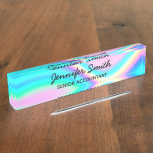 Porte-nom Aqua Pink Iridescente Rainbow Wave Ombre