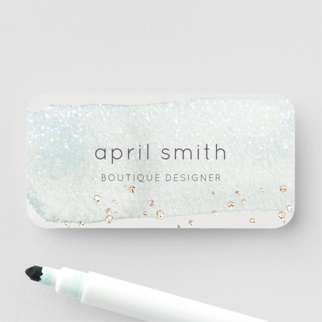 Porte-nom Aquarelle Abstraite Aqua Silver Brush Stoke (En situation)