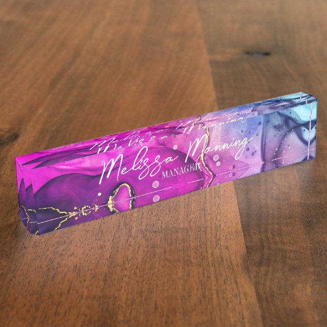 Porte-nom Aquarelle Abstraite moderne violet rose (Taille)