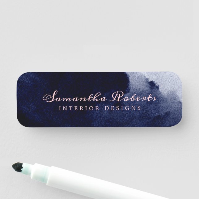 Porte-nom Aquarelle bleu marine Abstrait bleu rose (En situation)