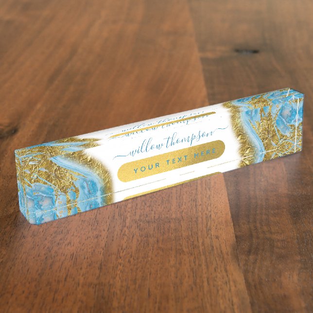 Porte-nom Aquarelle bleue Marbre et or Foil (Taille)