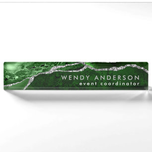 Porte-nom Aquarelle chic Emerald Green Parties scintillant d
