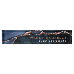 Porte-nom Aquarelle chic Marine Rose bleu Gold Parties scint