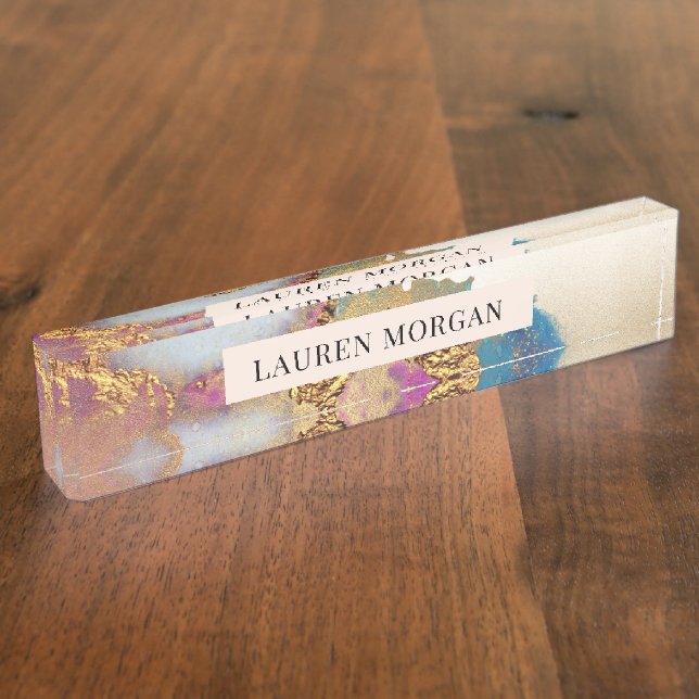 Porte-nom Aquarelle Faux Gold Foil Desk Plaque d'identificat (Taille)