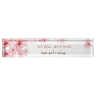 Porte-nom Aquarelle Fleurs de Cerisier Floral Rose