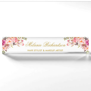 Porte-nom Aquarelle Floral Rose Blush Or