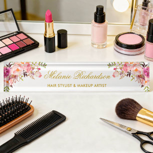 Porte-nom Aquarelle Floral Rose Blush Or