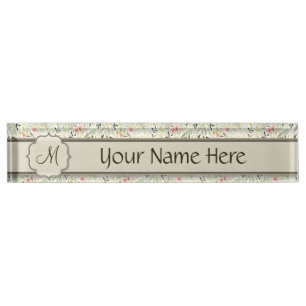 Porte-nom Aquarelle Florale Kaleidoscope avec Monogramme