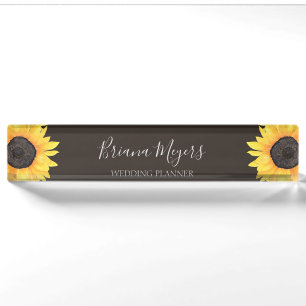 Porte-nom Aquarelle Florale moderne tournesol Brown Business