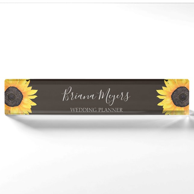Porte-nom Aquarelle Florale moderne tournesol Brown Business (Devant)