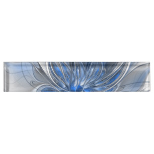 Porte-nom Aquarelle gris bleu Abstrait Fractal Art Flower