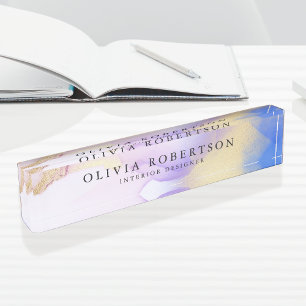 Porte-nom Aquarelle Lilac Gold Elegant Moderne Personnalisé