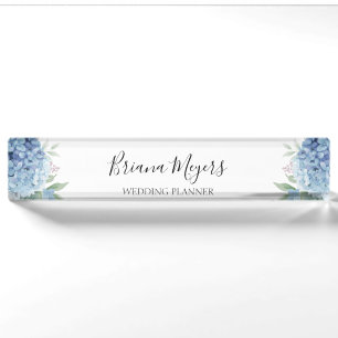 Porte-nom Aquarelle Moderne Floral Blue Hydrangeas Business
