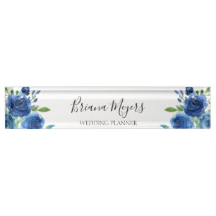 Porte-nom Aquarelle Moderne Floral Marine Blue Business