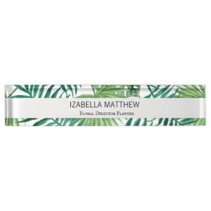 Porte-nom Aquarelle moderne Tropical Palm Tree Green 