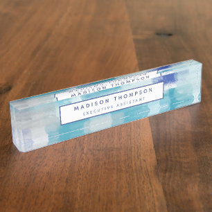 Porte-nom Aquarelle moderne turquoise et gris Art Abstrait