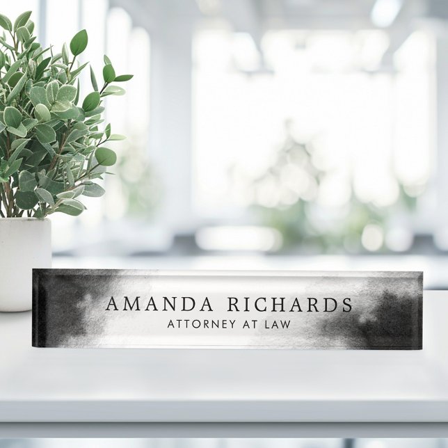 Porte-nom Aquarelle noire et gris foncé (Black and dark gray watercolor desk name plate)