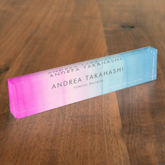 Porte-nom Aquarelle rose et bleu Ombre personnalisée (Taille)