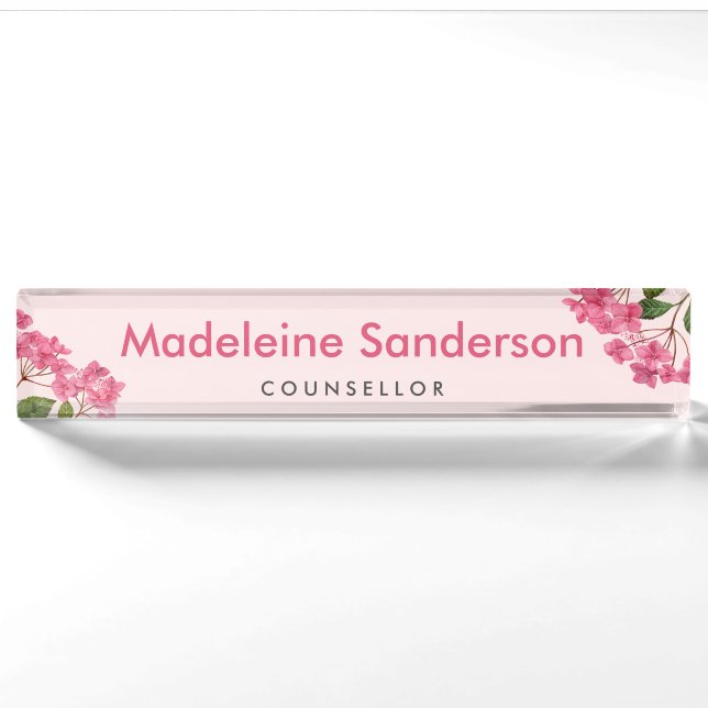 Porte-nom Aquarelle rose Hydrangée Lacecaps Illustration (Devant)
