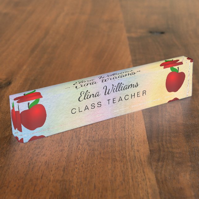 Porte-nom Aquarelle rouge d'Apple de maître d'école (Taille)