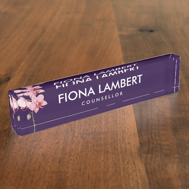 Porte-nom Aquarelle teinte rose Orchidées Peinture (Taille)